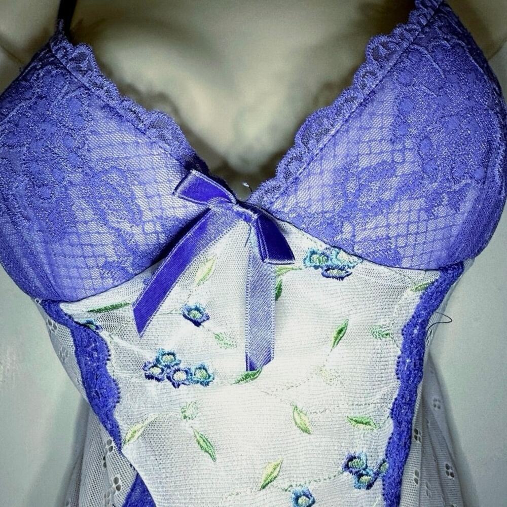 Vintage Rampage Babydoll Cami Top Large Purple Mesh Floral Fairy Whimsigoth Y2K - Picture 2 of 6